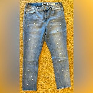 Indigo Rein Women Blue Jeans Pearl Studded Size 15 Midrise